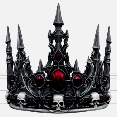 Gothic Crown with Red Gems and Silver Skull Details 3d Model