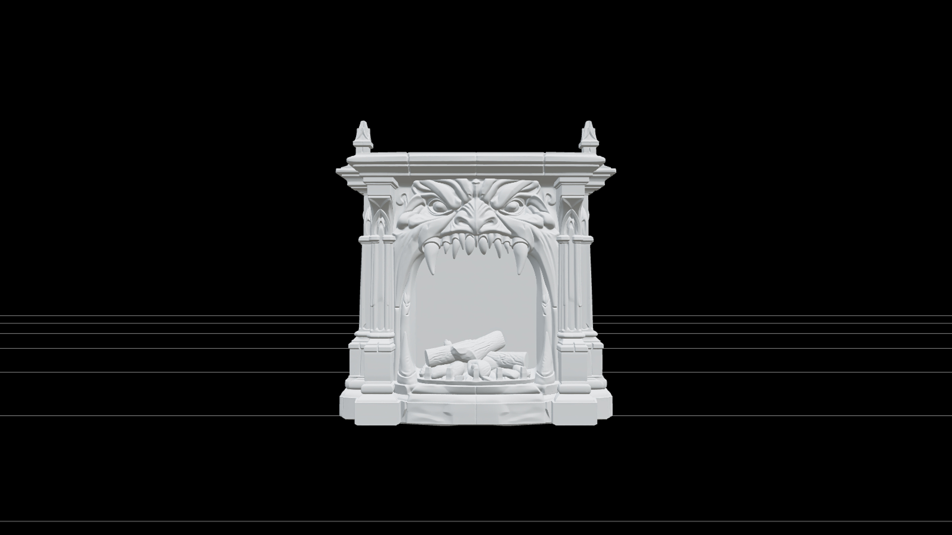 Gothic Fireplace with Monster Mouth and Orange Embers 3D Mod 3D Model