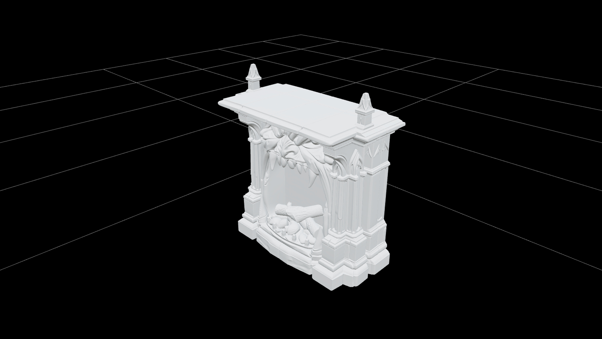 Gothic Fireplace with Monster Mouth and Orange Embers 3D Mod 3D Model