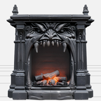 Gothic Fireplace with Monster Mouth and Orange Embers 3D Mod