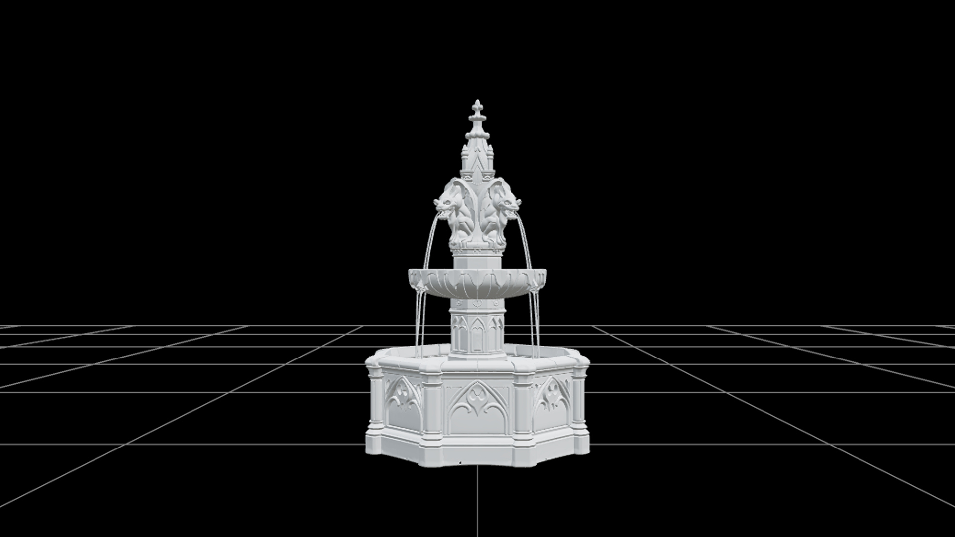 Gothic Fountain with Gargoyle Spouts and Green Water 3D Mode 3D Model