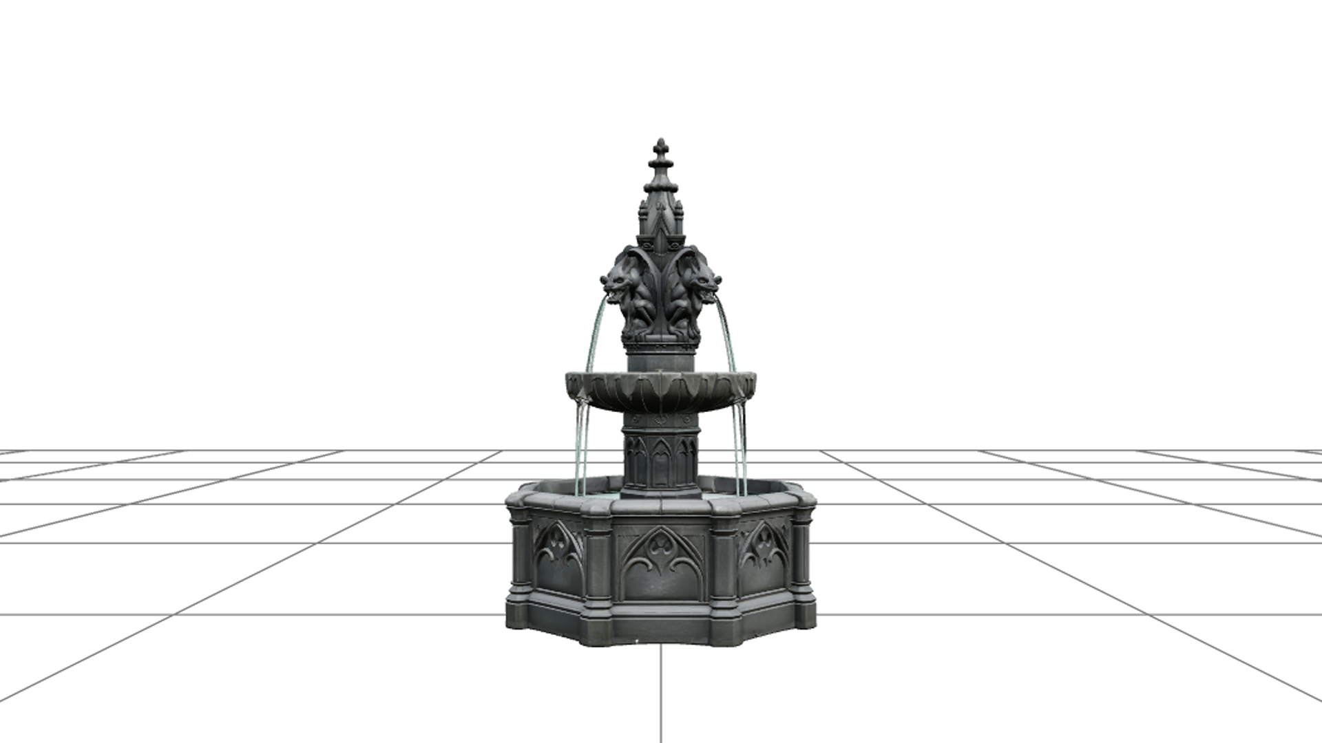 Gothic Fountain with Gargoyle Spouts and Green Water 3D Mode 3D Model