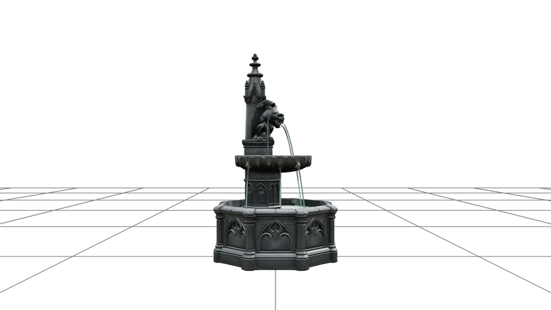 Gothic Fountain with Gargoyle Spouts and Green Water 3D Mode 3D Model