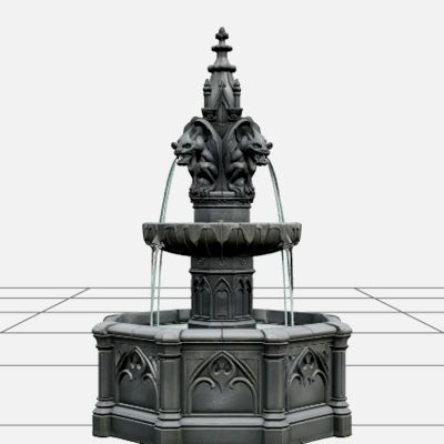 Gothic Fountain with Gargoyle Spouts and Green Water 3D Mode