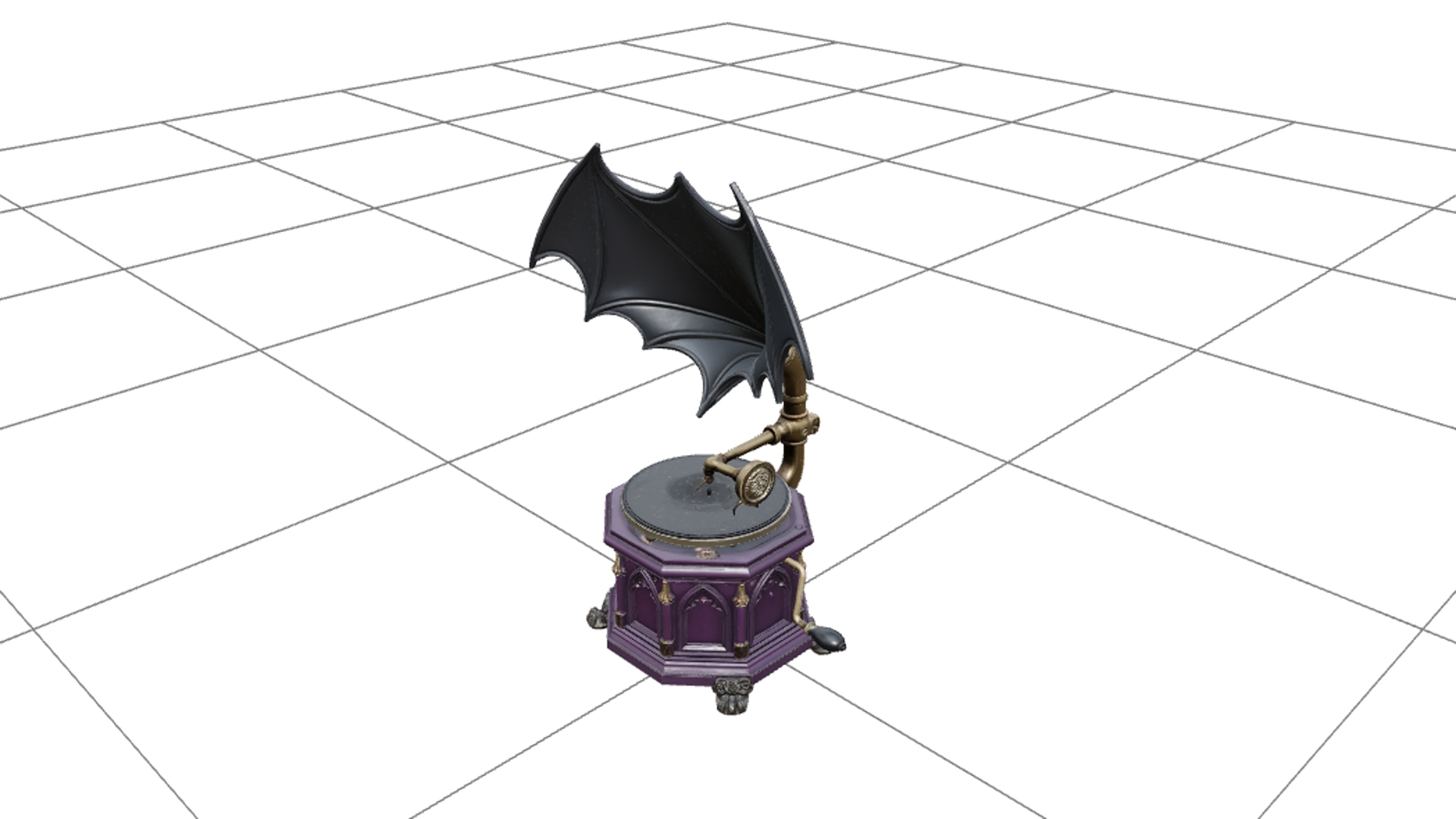 Gothic Gramophone with Bat Wing Horn and Brass Crank 3D Mode 3D Model
