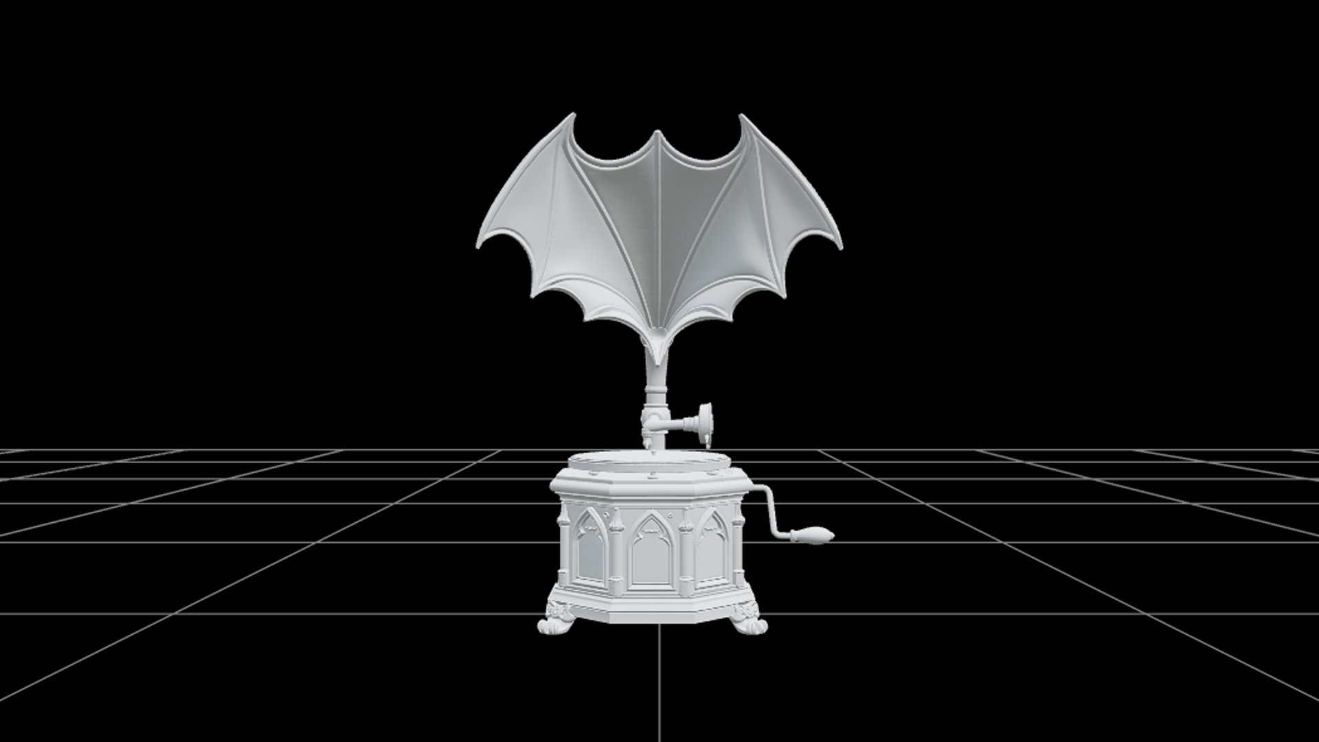 Gothic Gramophone with Bat Wing Horn and Brass Crank 3D Mode 3D Model
