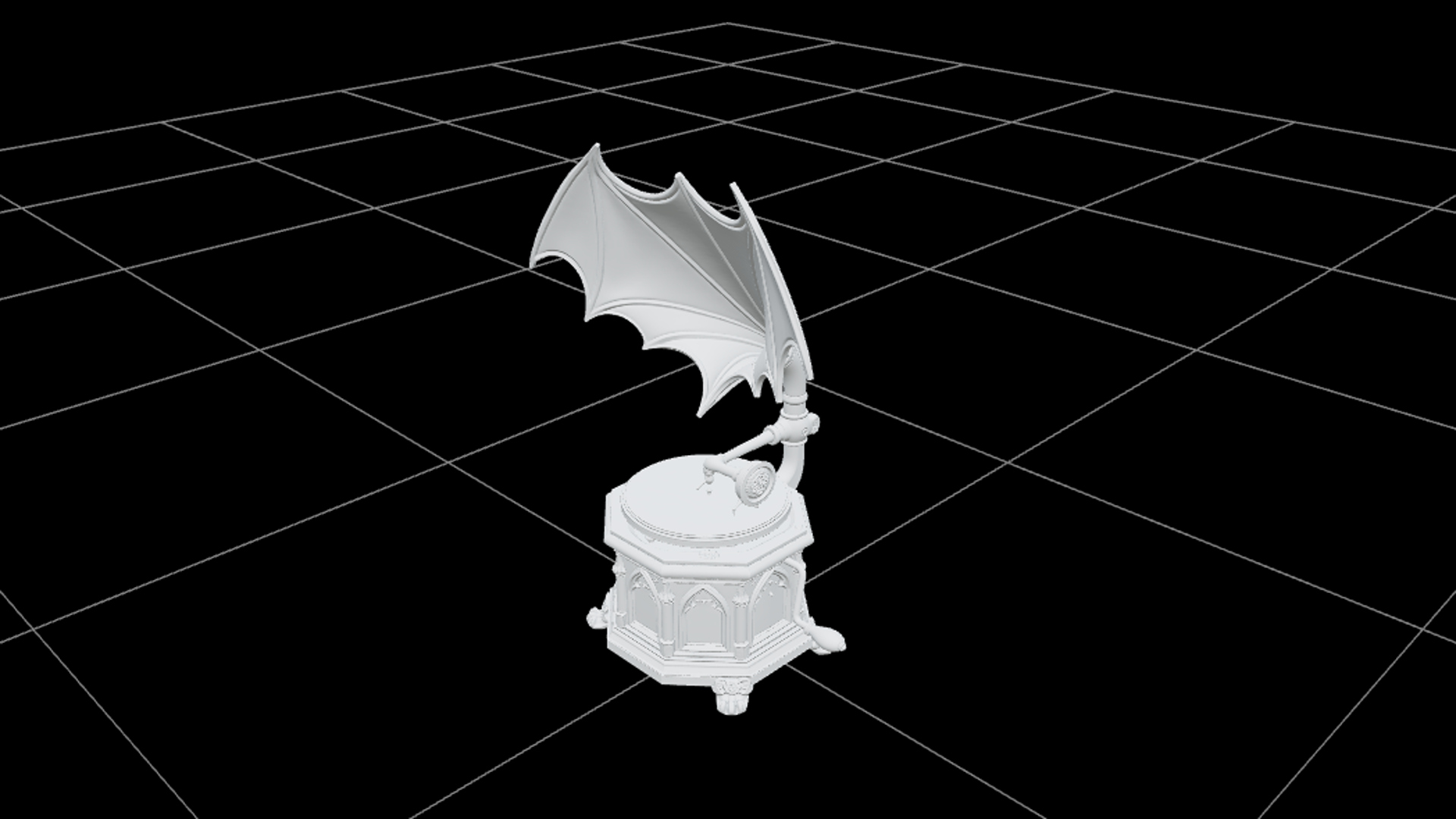 Gothic Gramophone with Bat Wing Horn and Brass Crank 3D Mode 3D Model