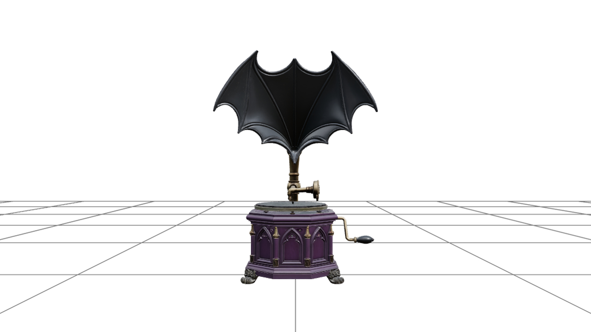 Gothic Gramophone with Bat Wing Horn and Brass Crank 3D Mode 3D Model