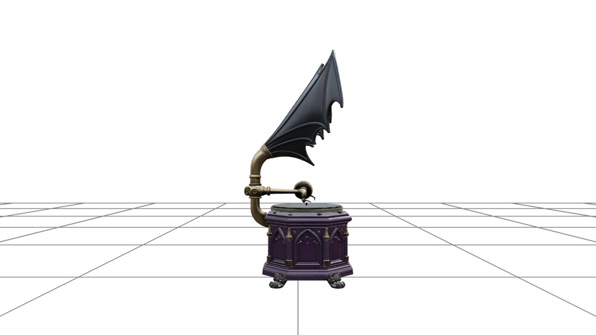 Gothic Gramophone with Bat Wing Horn and Brass Crank 3D Mode 3D Model