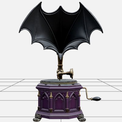 Gothic Gramophone with Bat Wing Horn and Brass Crank 3D Mode