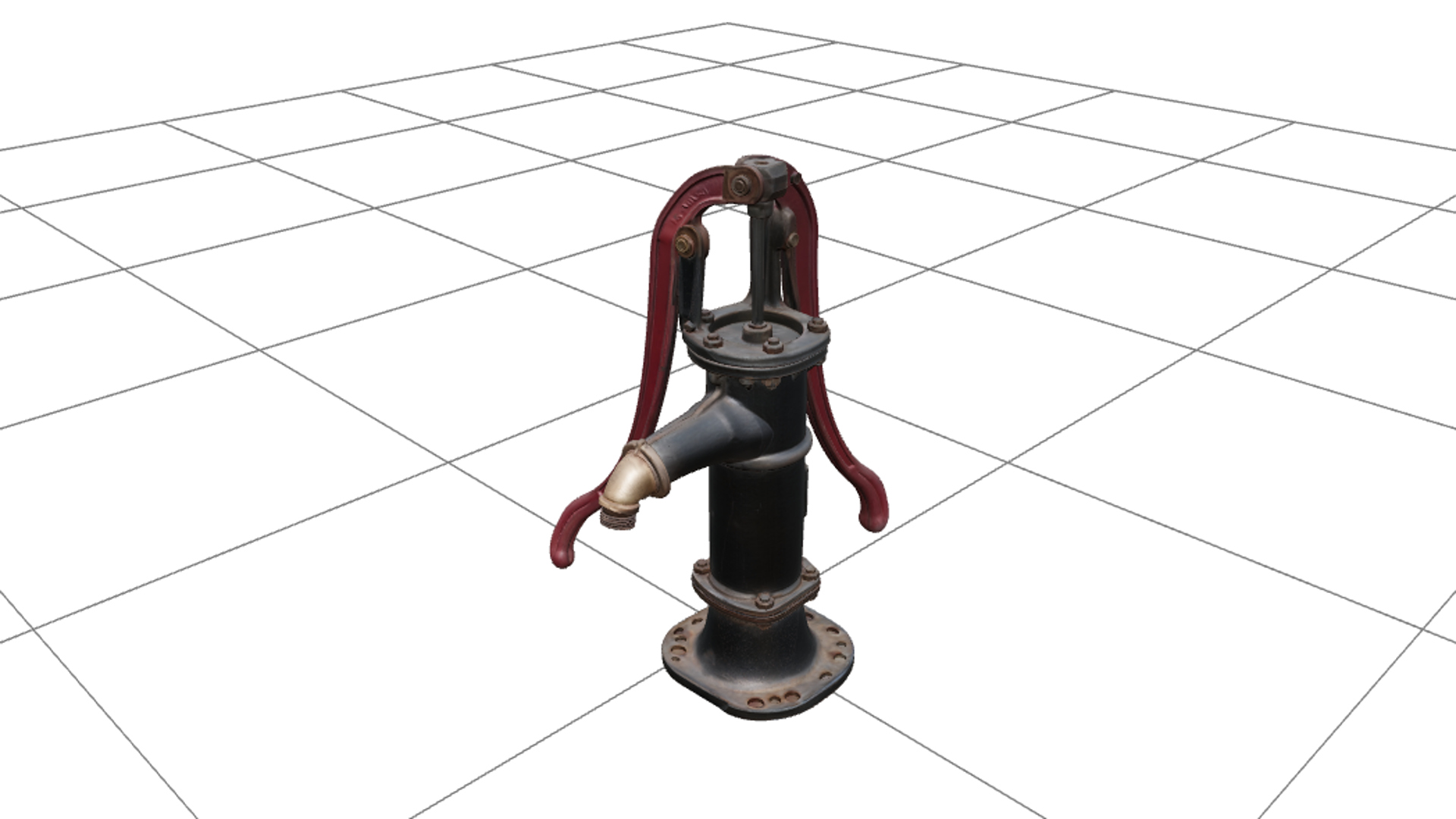 Gothic Hand Pump with Burgundy Handle and Brass Pipe 3D Mode 3D Model
