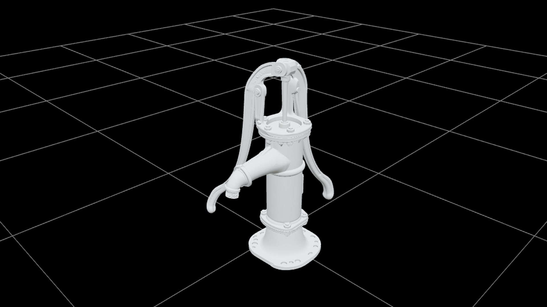 Gothic Hand Pump with Burgundy Handle and Brass Pipe 3D Mode 3D Model