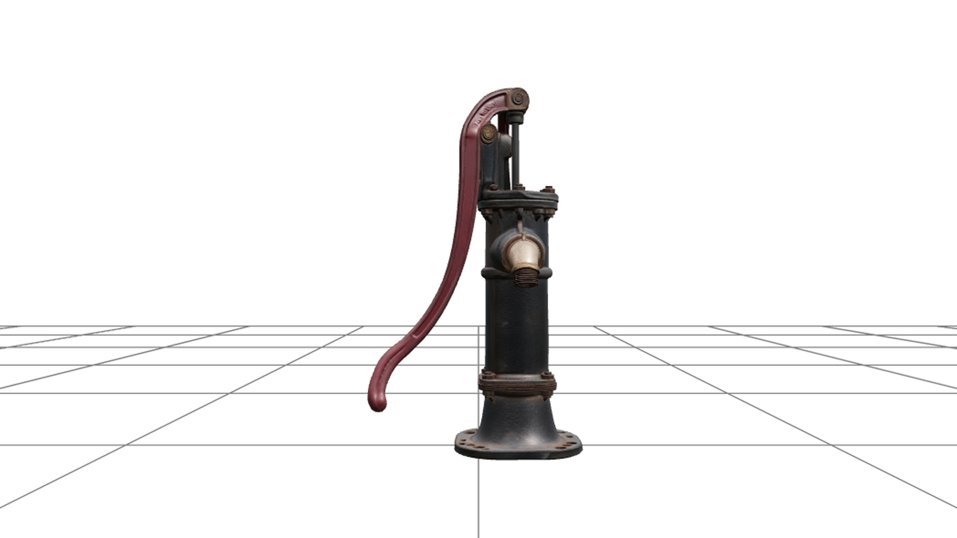 Gothic Hand Pump with Burgundy Handle and Brass Pipe 3D Mode 3D Model