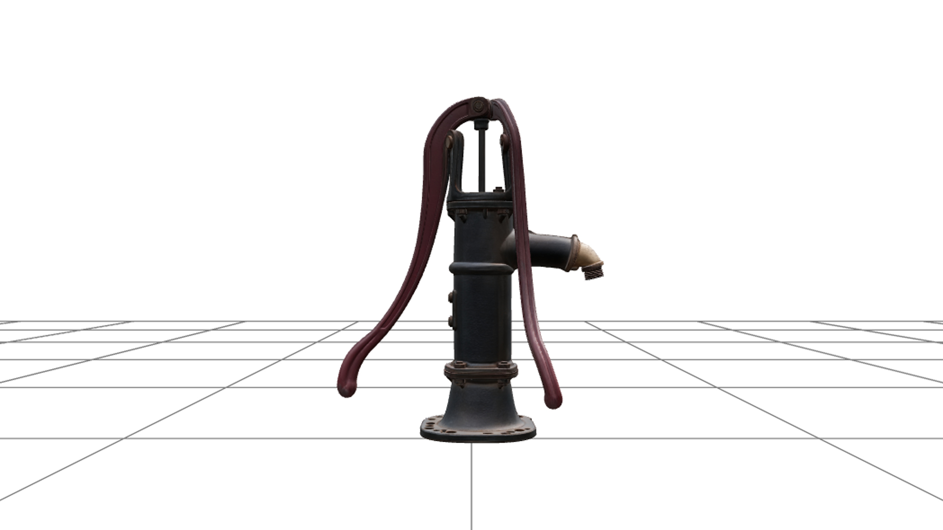 Gothic Hand Pump with Burgundy Handle and Brass Pipe 3D Mode 3D Model