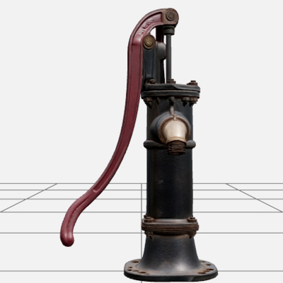 Gothic Hand Pump with Burgundy Handle and Brass Pipe 3D Mode