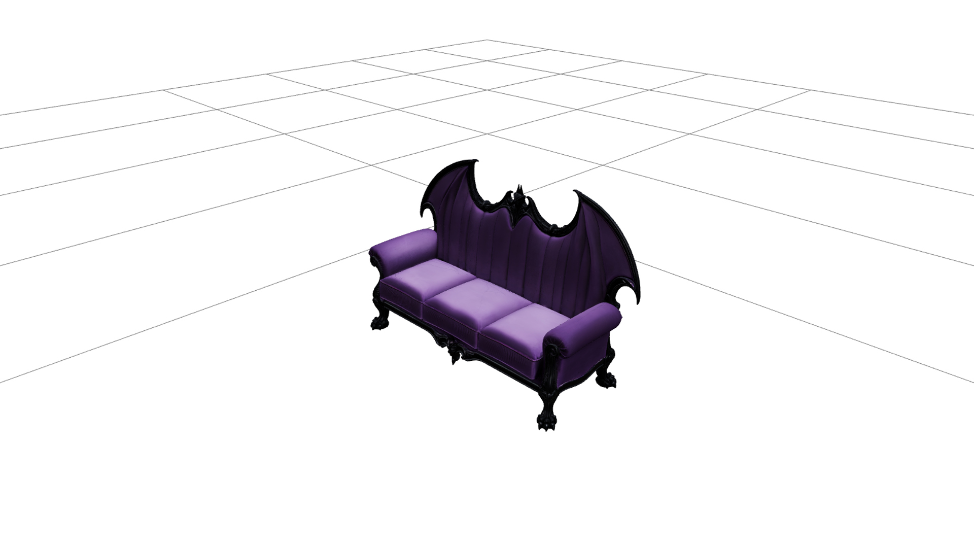 Gothic Sofa with Purple Velvet and Bat Wing Backrest 3D Mode 3D Model