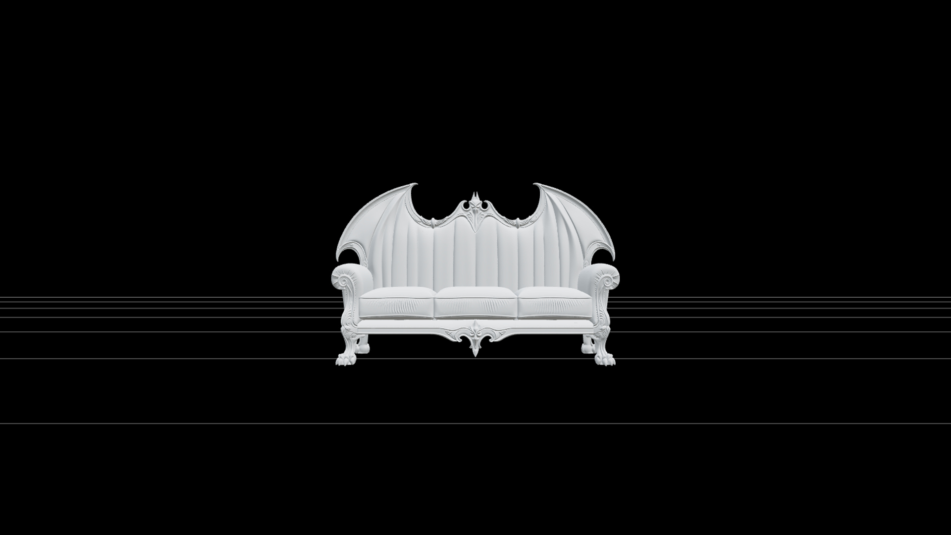 Gothic Sofa with Purple Velvet and Bat Wing Backrest 3D Mode 3D Model