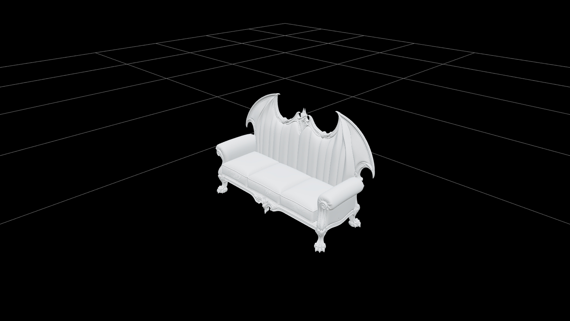 Gothic Sofa with Purple Velvet and Bat Wing Backrest 3D Mode 3D Model
