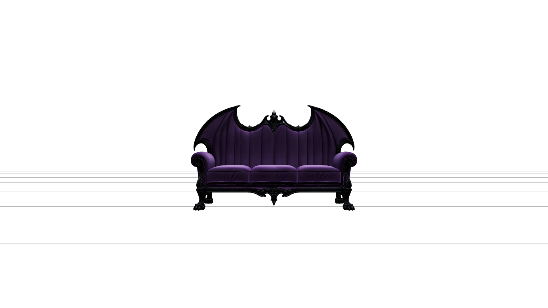 Gothic Sofa with Purple Velvet and Bat Wing Backrest 3D Mode 3D Model