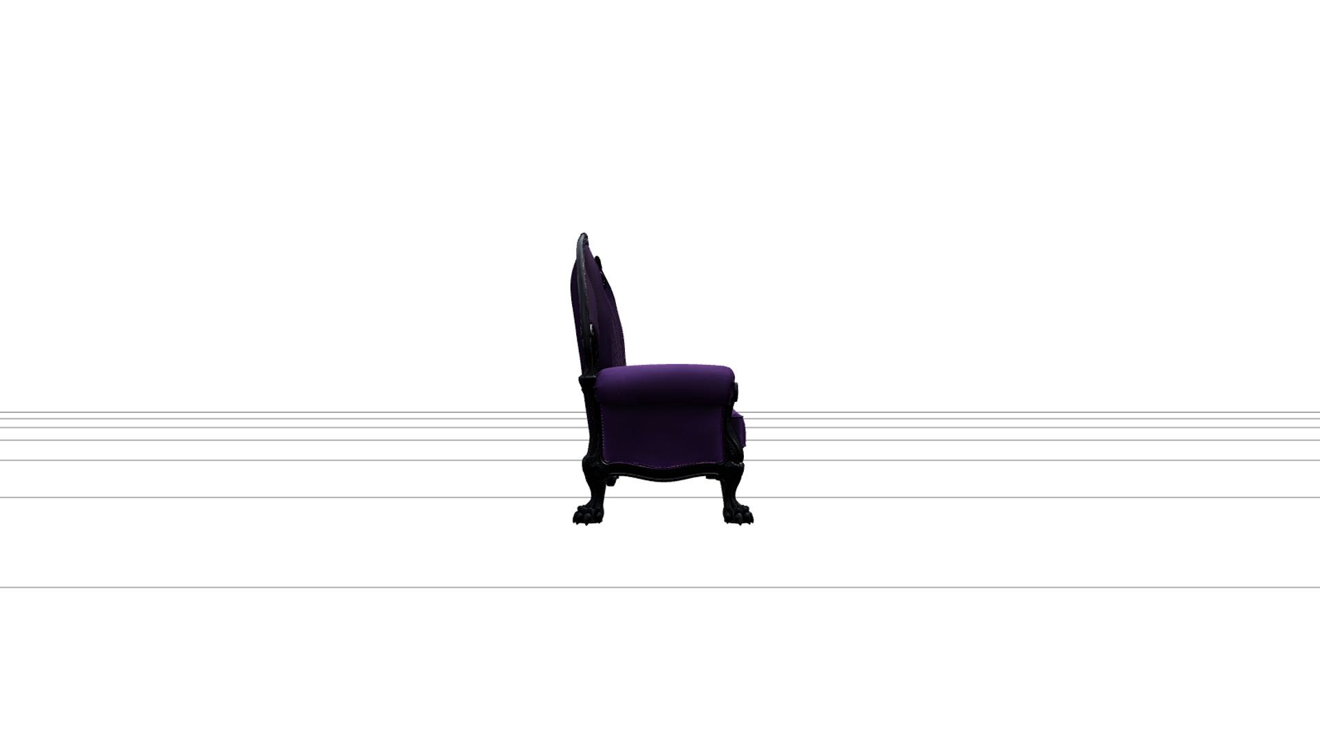 Gothic Sofa with Purple Velvet and Bat Wing Backrest 3D Mode 3D Model