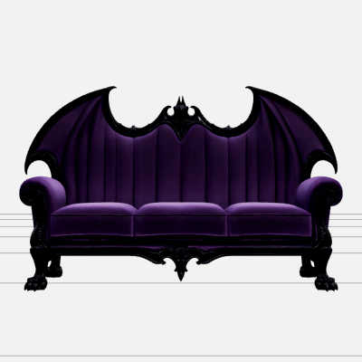 Gothic Sofa with Purple Velvet and Bat Wing Backrest 3D Mode