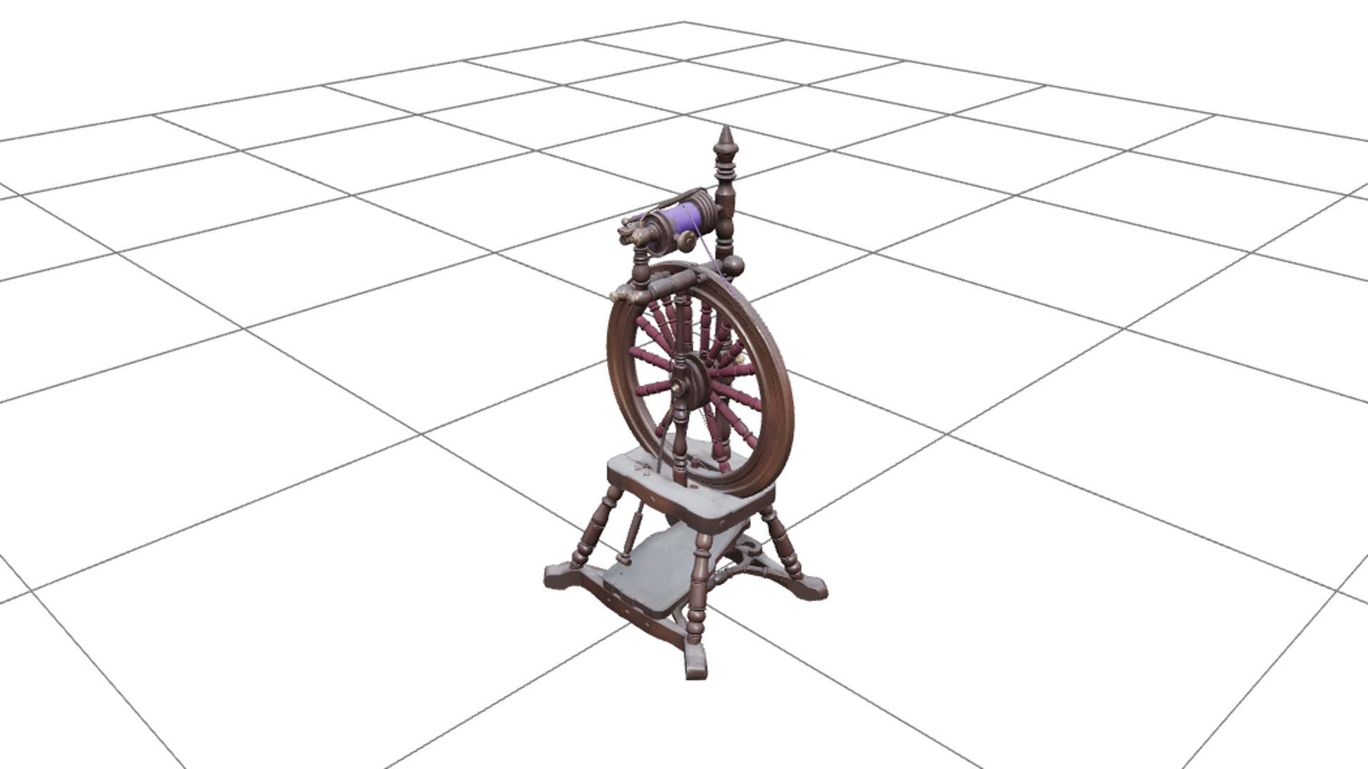 Gothic Spinning Wheel with Purple Thread and Brass 3d Model 3D Model