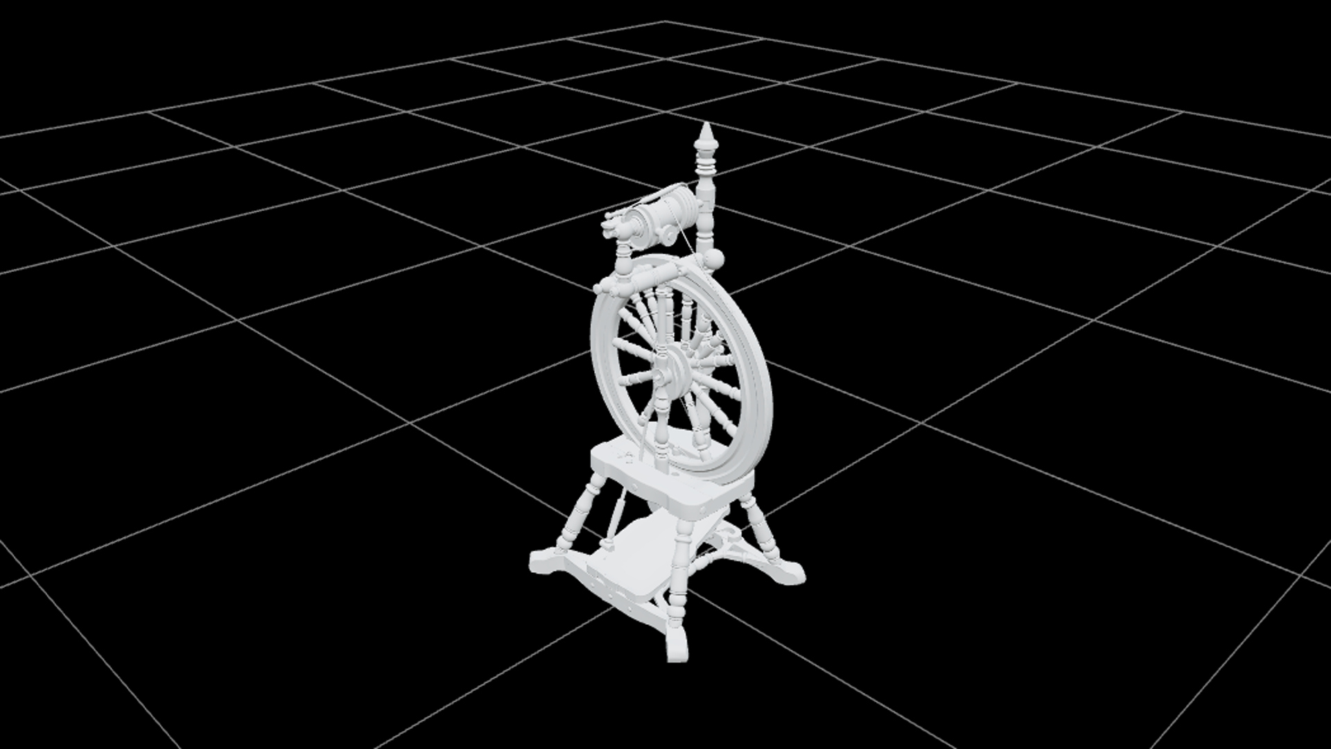 Gothic Spinning Wheel with Purple Thread and Brass 3d Model 3D Model