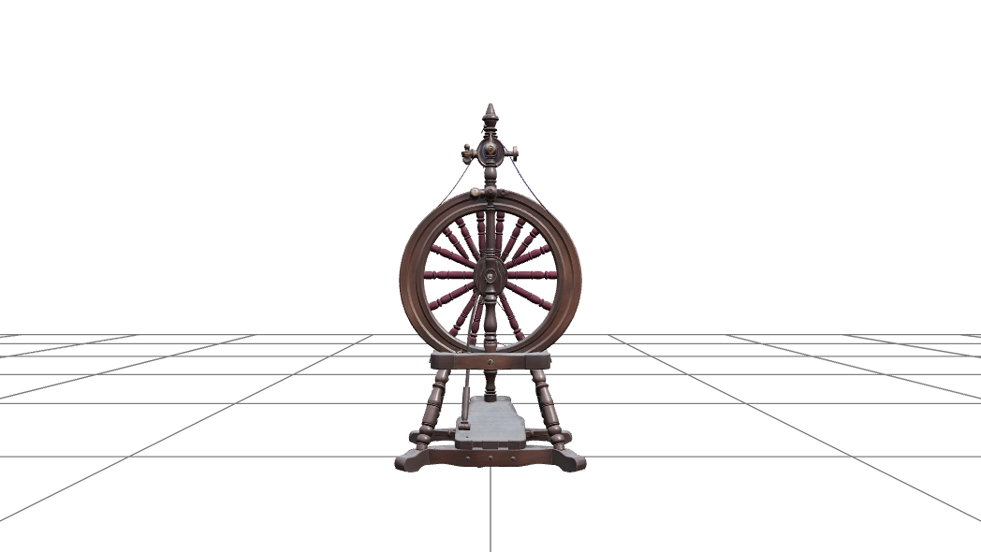 Gothic Spinning Wheel with Purple Thread and Brass 3d Model 3D Model