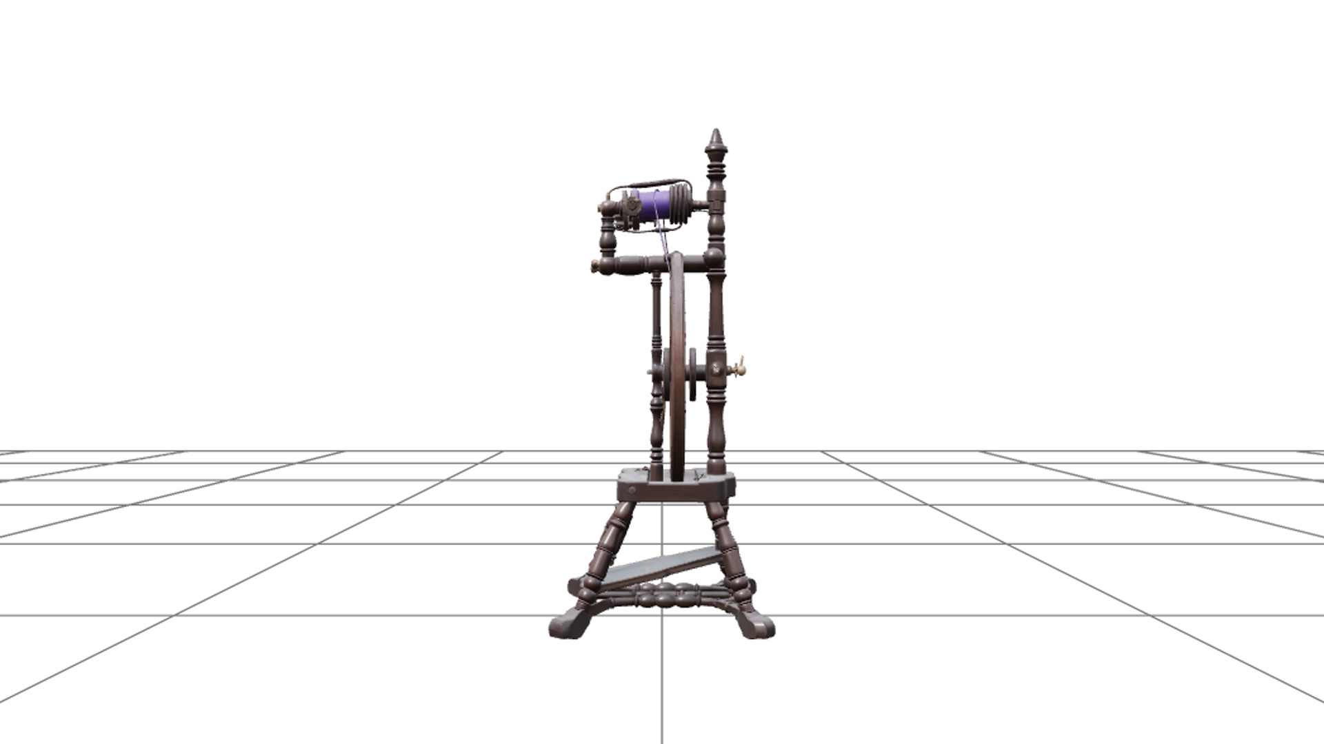 Gothic Spinning Wheel with Purple Thread and Brass 3d Model 3D Model