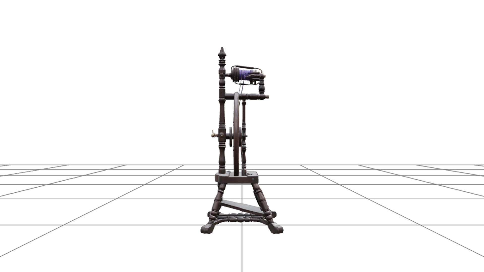 Gothic Spinning Wheel with Purple Thread and Brass 3d Model 3D Model