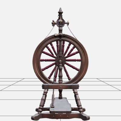 Gothic Spinning Wheel with Purple Thread and Brass 3d Model