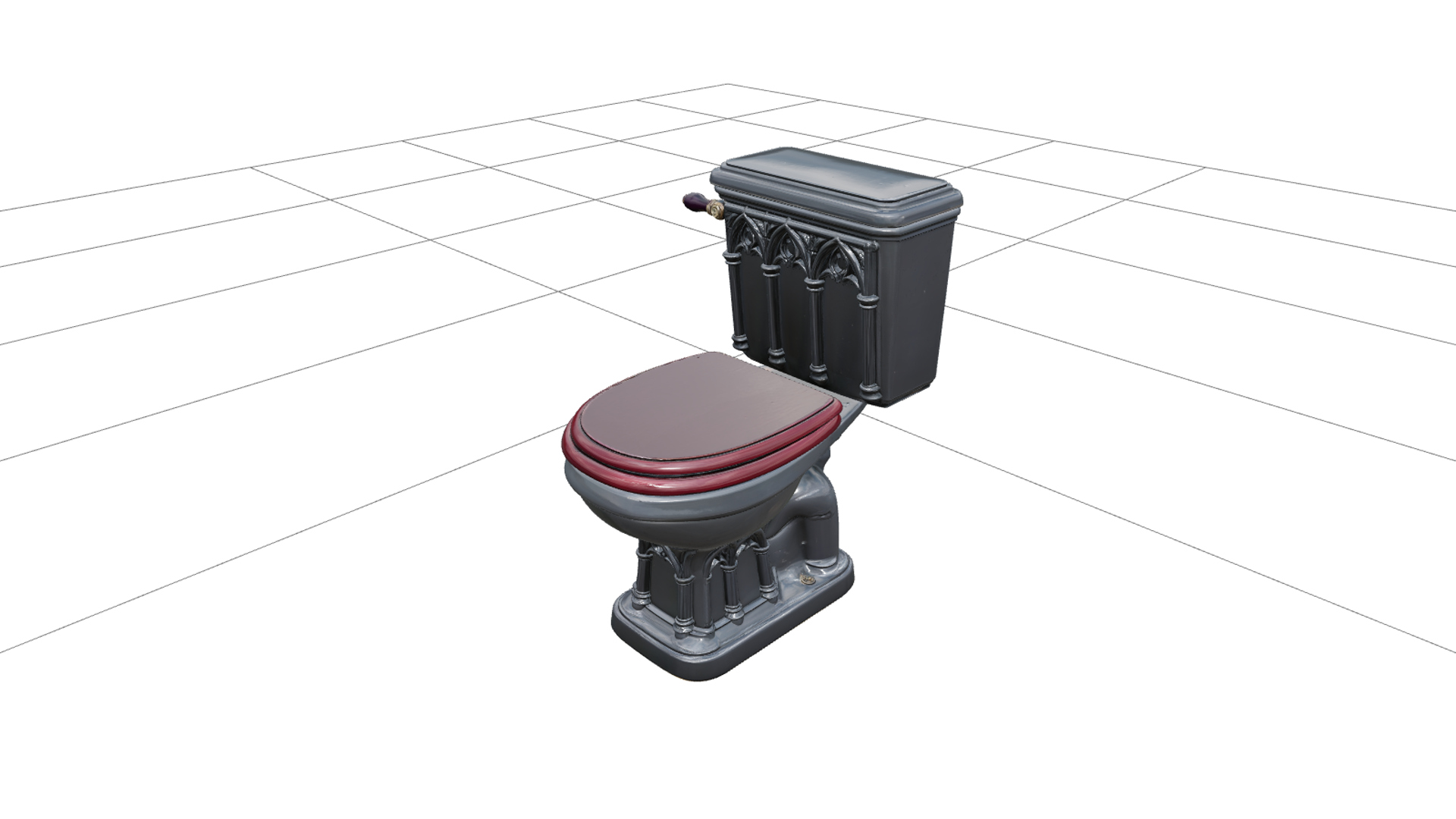 Gothic Toilet with Burgundy Seat and Brass 3D Model 3D Model