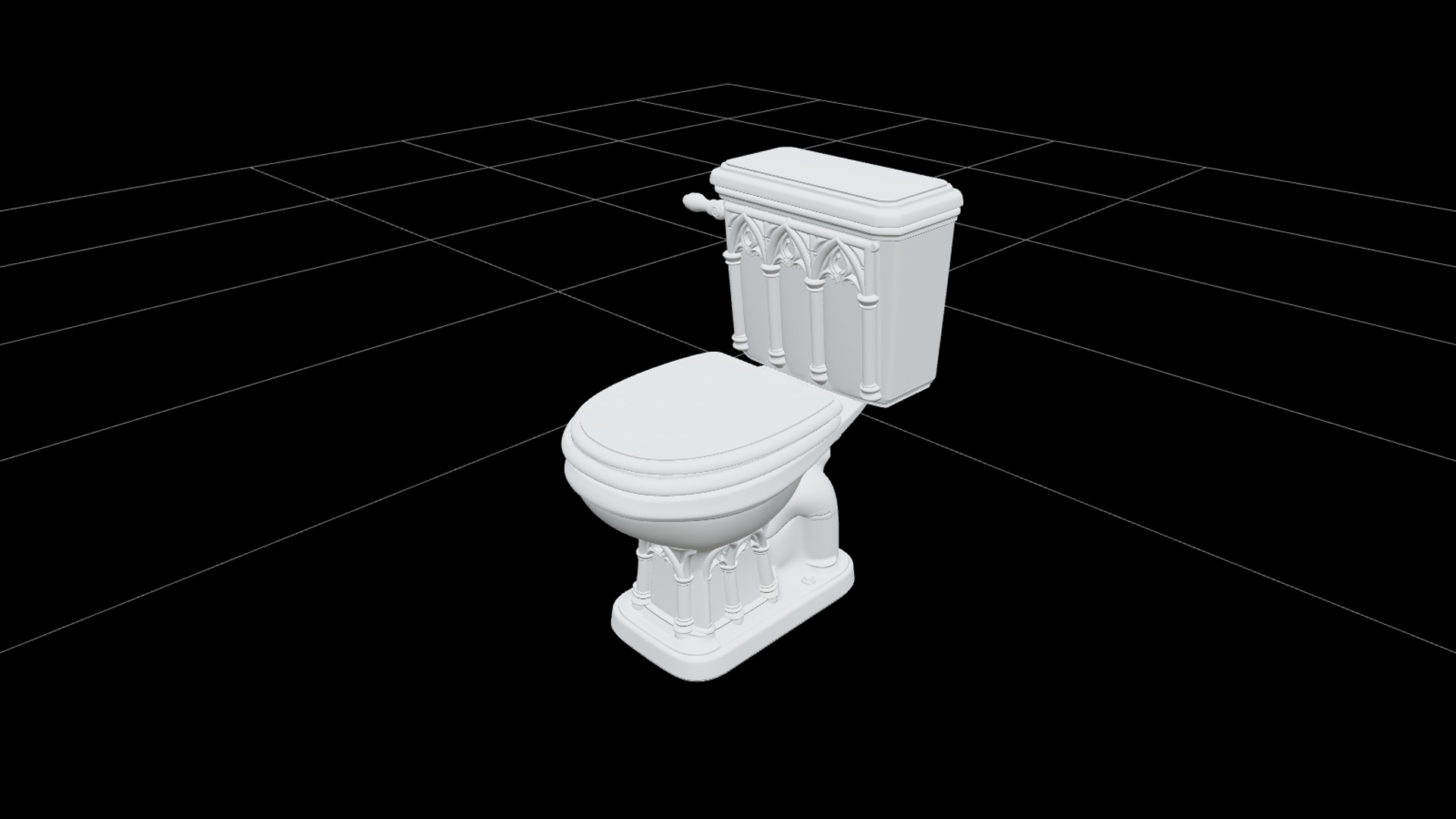 Gothic Toilet with Burgundy Seat and Brass 3D Model 3D Model