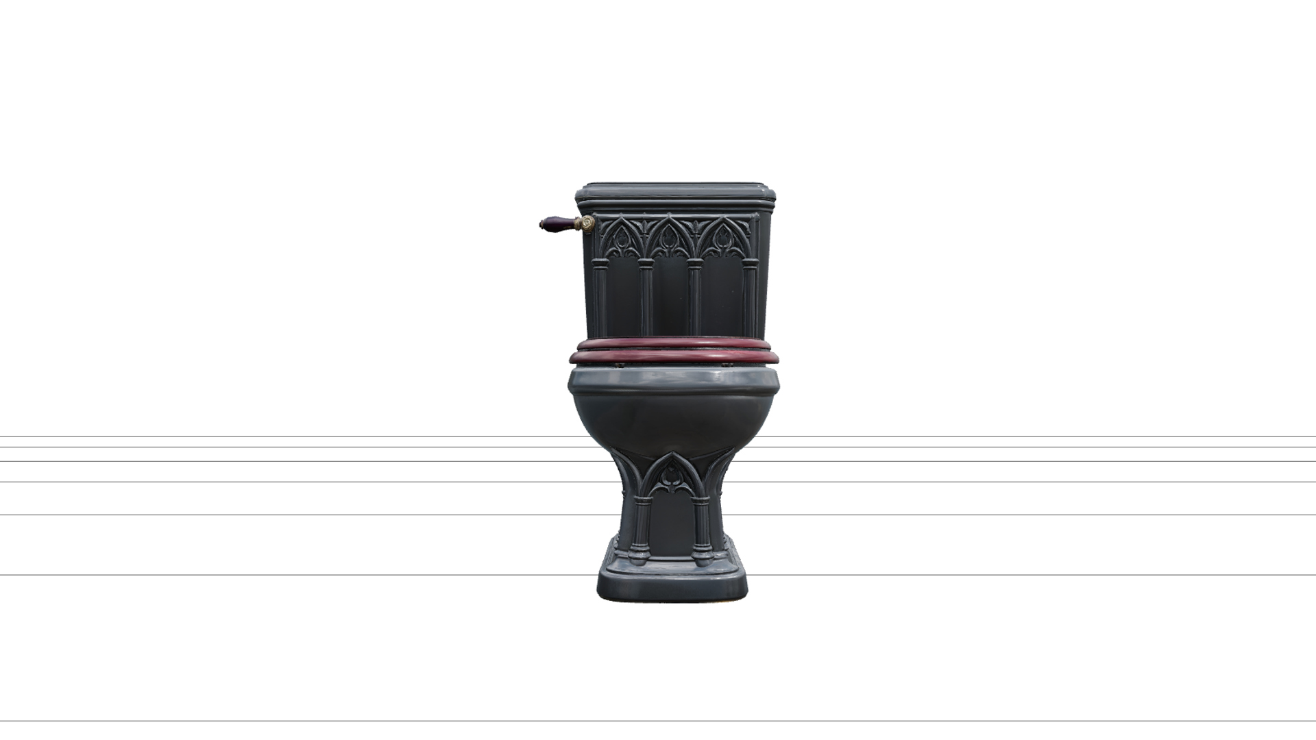 Gothic Toilet with Burgundy Seat and Brass 3D Model 3D Model