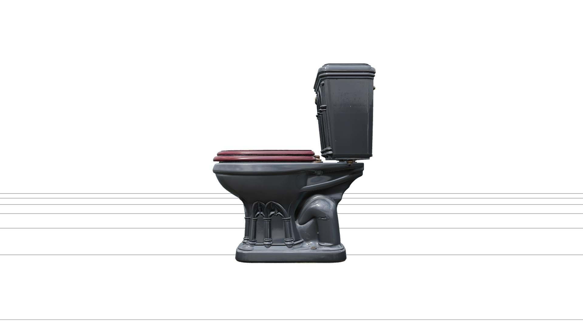 Gothic Toilet with Burgundy Seat and Brass 3D Model 3D Model