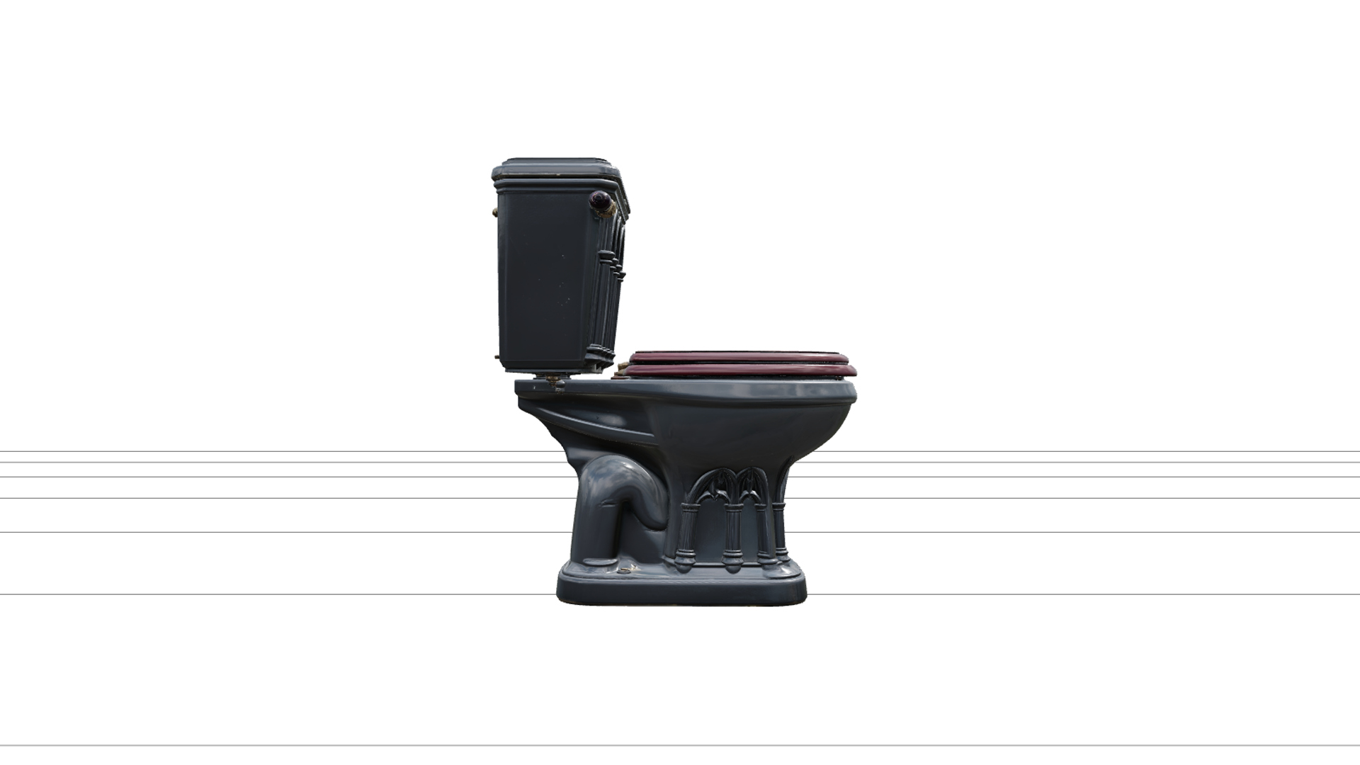 Gothic Toilet with Burgundy Seat and Brass 3D Model 3D Model