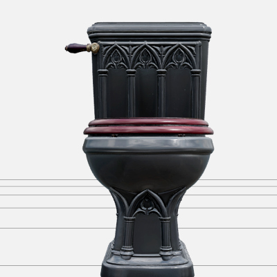 Gothic Toilet with Burgundy Seat and Brass 3D Model