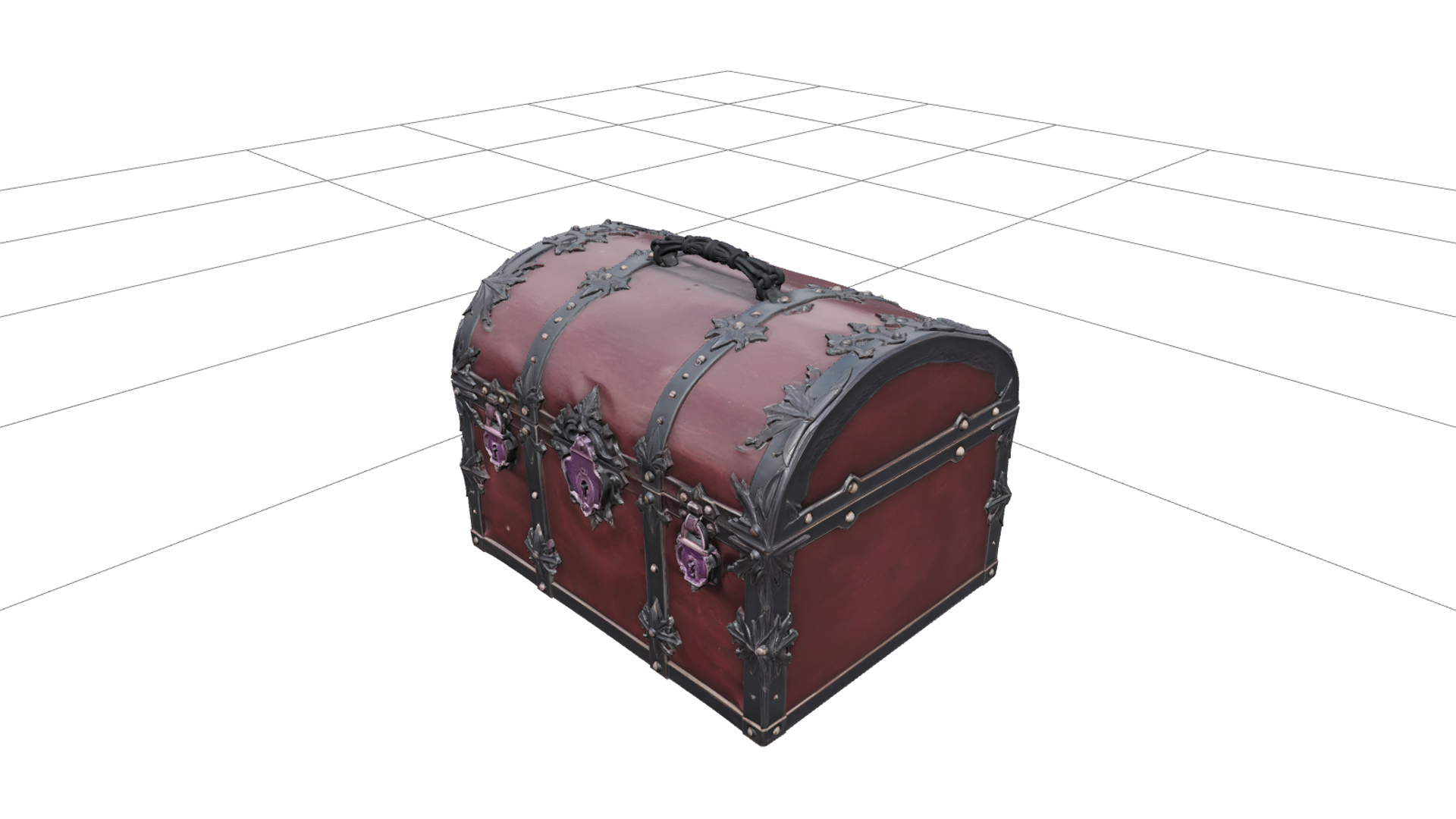 Gothic Travel Trunk with Burgundy Leather Panels 3d Model 3D Model