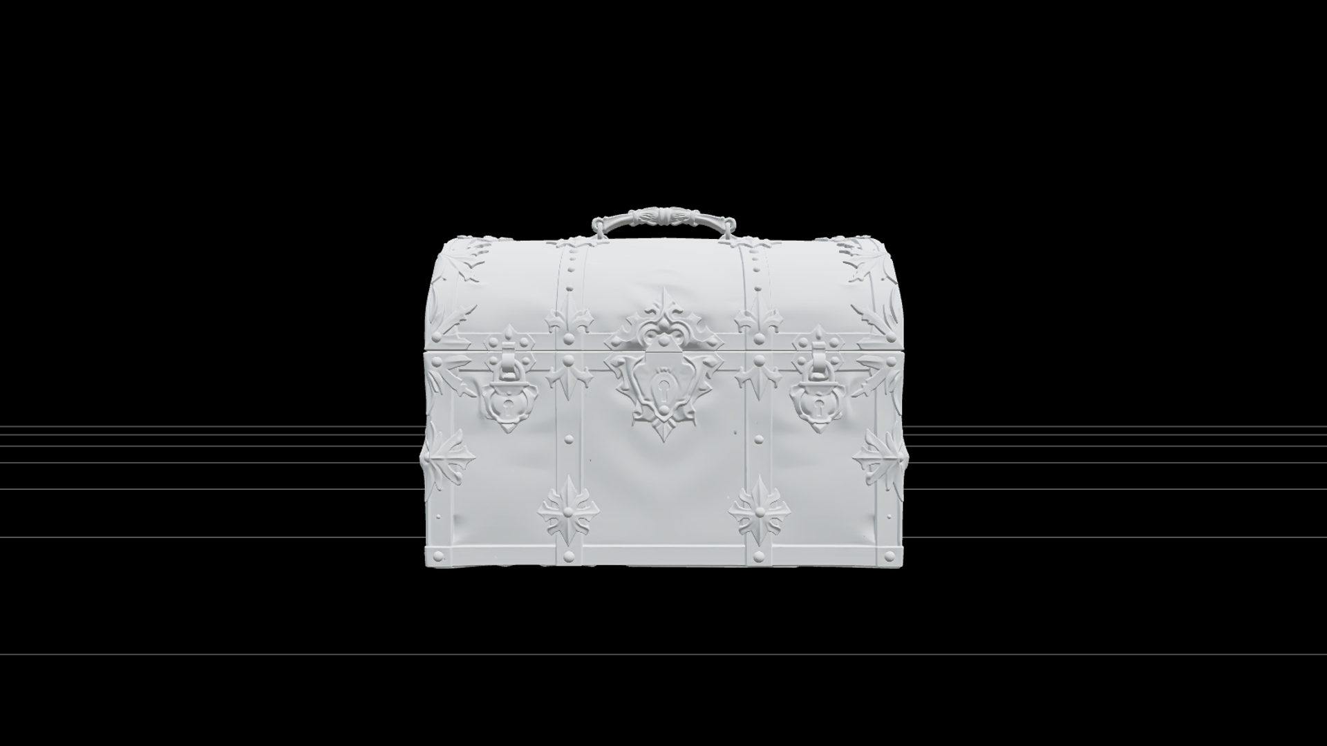 Gothic Travel Trunk with Burgundy Leather Panels 3d Model 3D Model