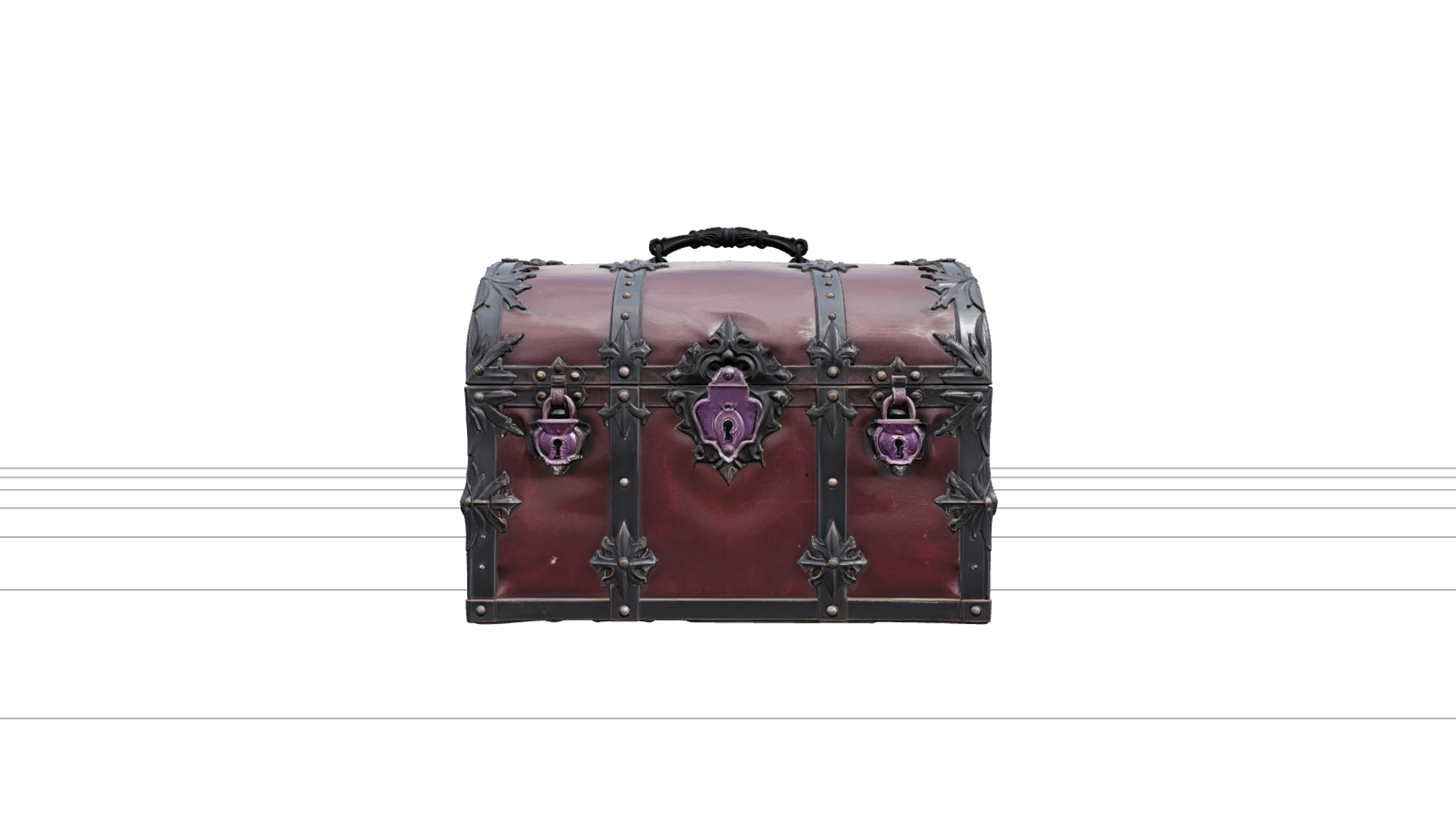 Gothic Travel Trunk with Burgundy Leather Panels 3d Model 3D Model