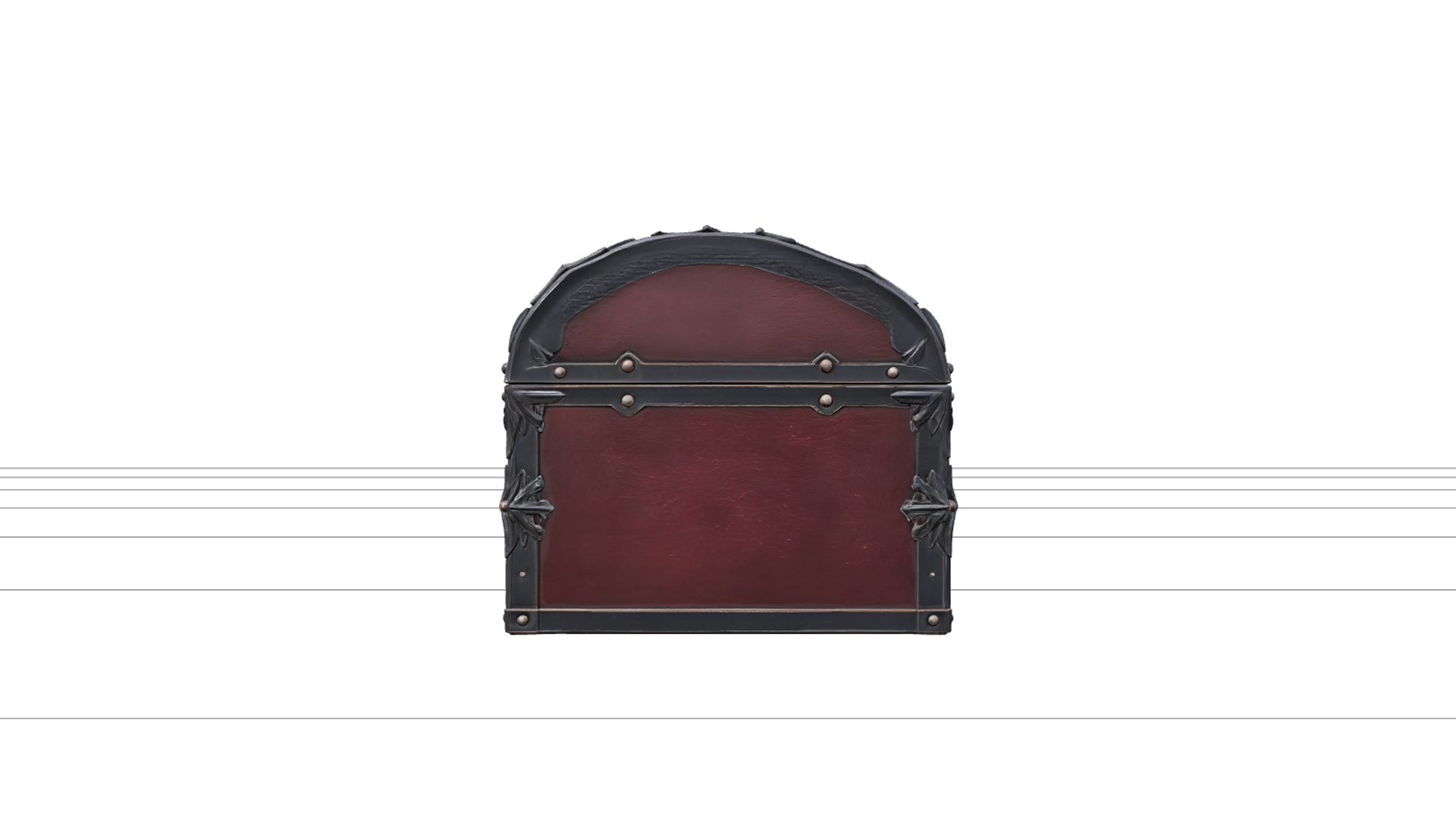 Gothic Travel Trunk with Burgundy Leather Panels 3d Model 3D Model