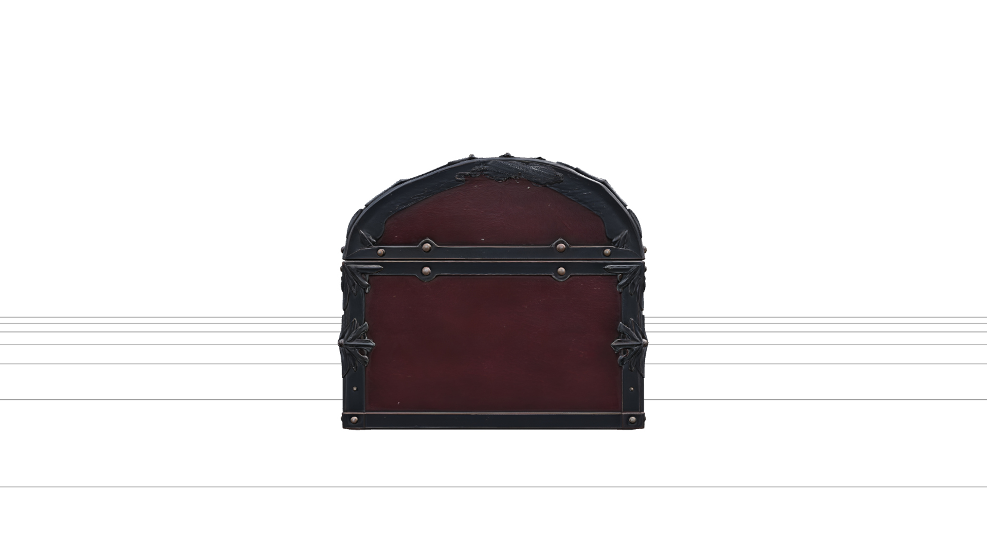 Gothic Travel Trunk with Burgundy Leather Panels 3d Model 3D Model