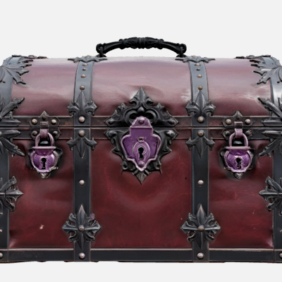 Gothic Travel Trunk with Burgundy Leather Panels 3d Model