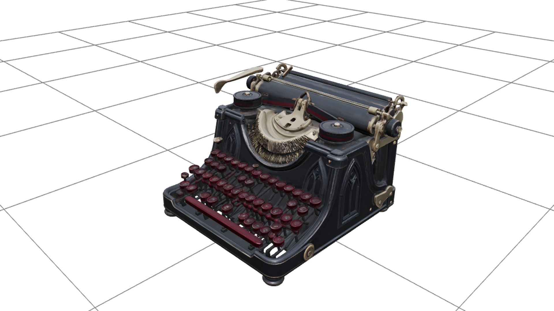 Gothic Typewriter with Burgundy Keys Brass Carriage 3D Model 3D Model