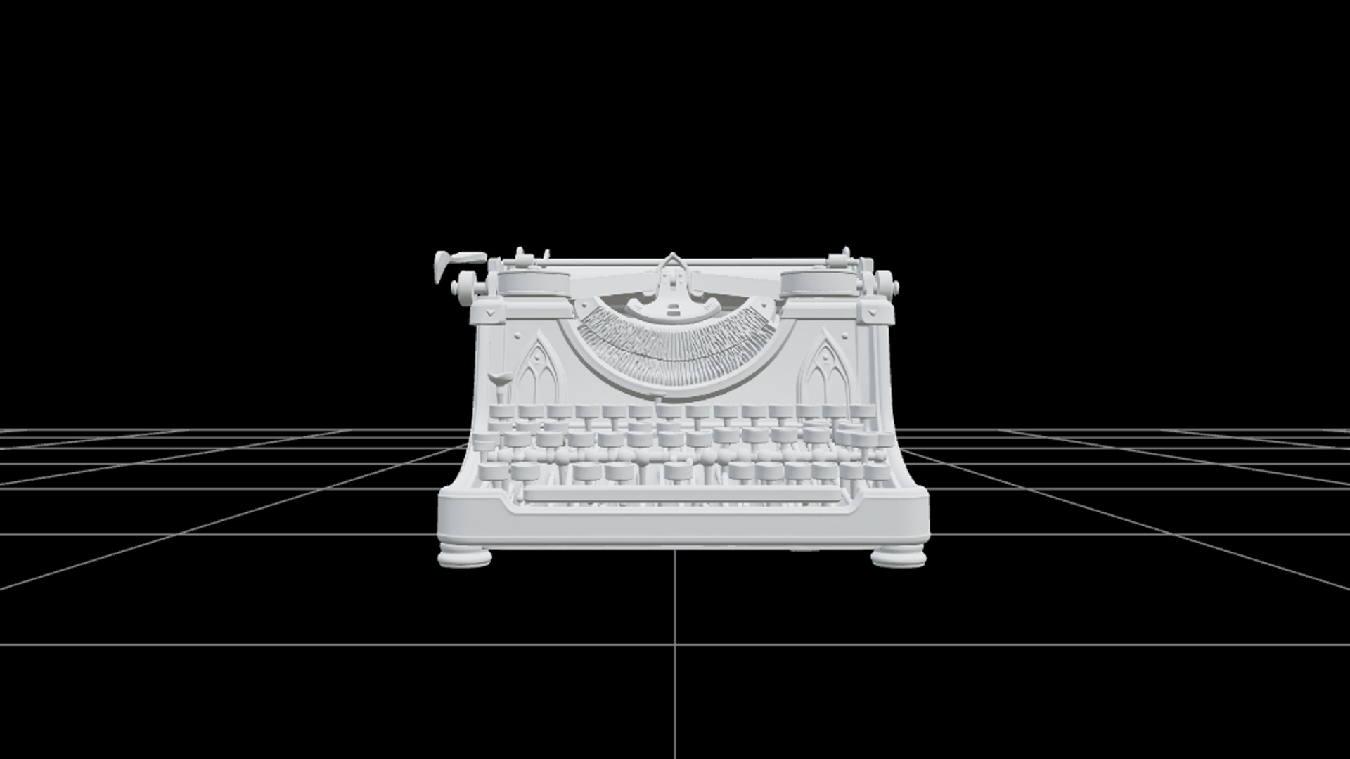 Gothic Typewriter with Burgundy Keys Brass Carriage 3D Model 3D Model