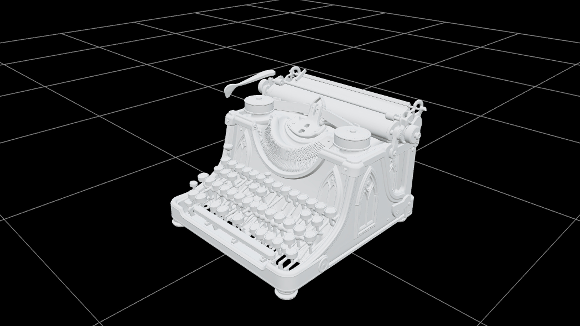 Gothic Typewriter with Burgundy Keys Brass Carriage 3D Model 3D Model