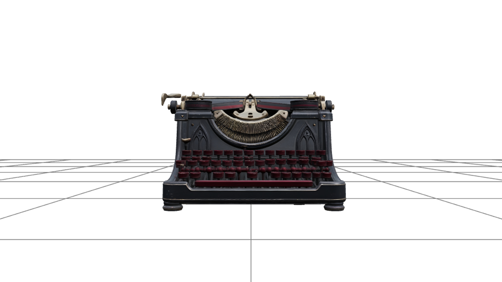 Gothic Typewriter with Burgundy Keys Brass Carriage 3D Model 3D Model