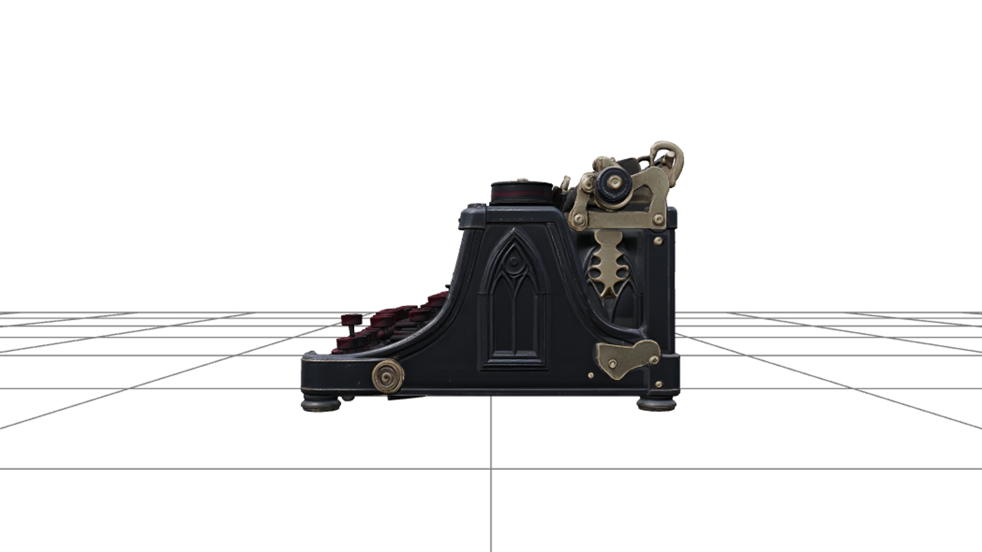 Gothic Typewriter with Burgundy Keys Brass Carriage 3D Model 3D Model