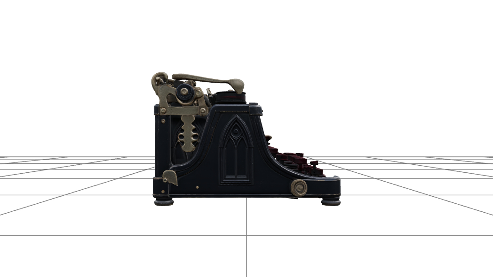 Gothic Typewriter with Burgundy Keys Brass Carriage 3D Model 3D Model