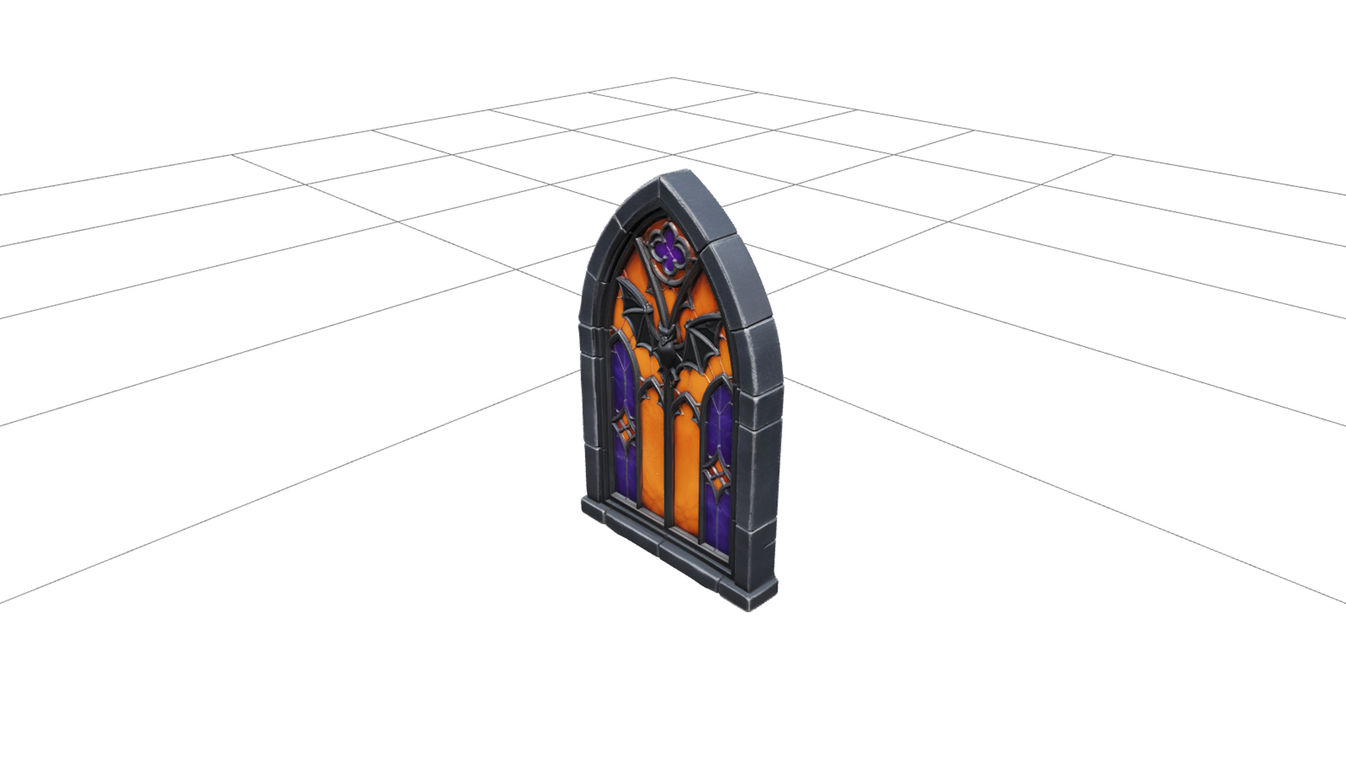 Gothic Window with Colorful Bat Stained Glass 3D Model Asset 3D Model
